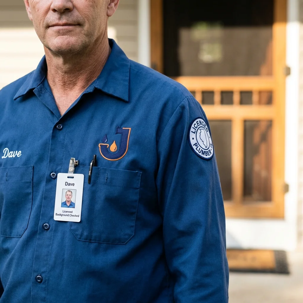 Licensed plumber showing ID badge in Verona, VA