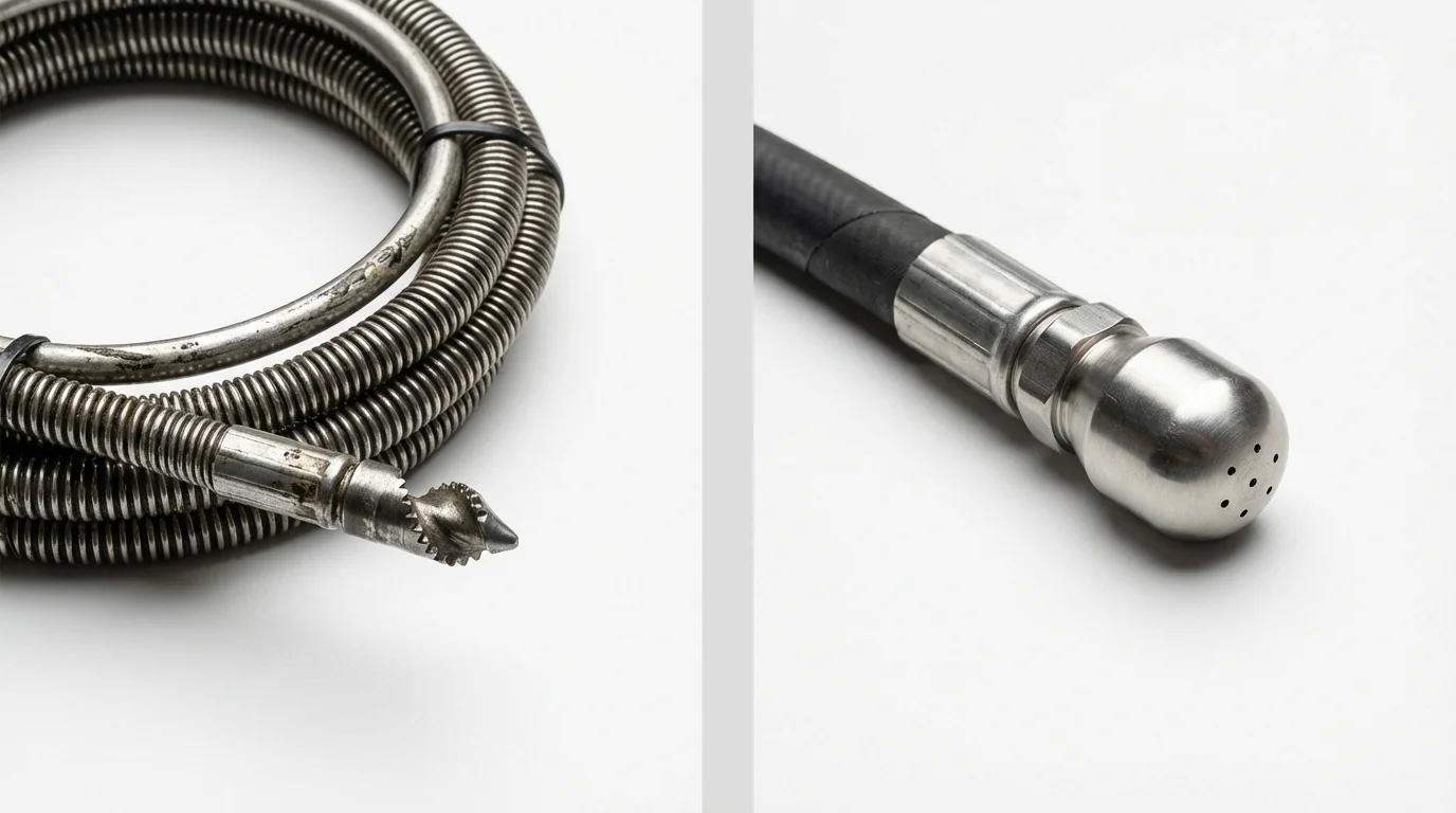 Drain snake cable and hydro jetting nozzle used for drain cleaning in Verona, VA