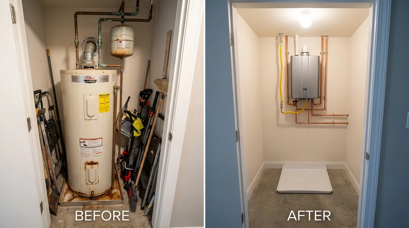 Tank water heater versus wall-mounted tankless unit comparison for Verona, VA homeowners